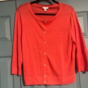 JJill Cardigan 3/4 length sleeve sweater in Coral